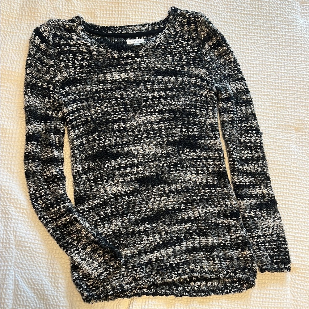 Charming Charlie Black and White Marled Crew Neck Sweater